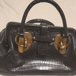 Donna Karan Crocodile Vintage Leather Charcoal Bag.